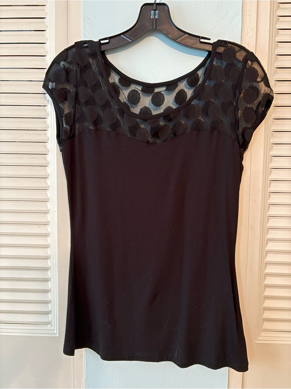 Boston Proper Black Sheer Polka Dot Yoke Short Sleeve Women's Top. Worn once. Sm